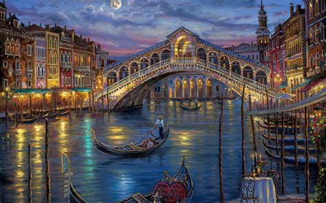 Painting Of Romantic Gondola Ride At The Grand Canal In Venice Venice