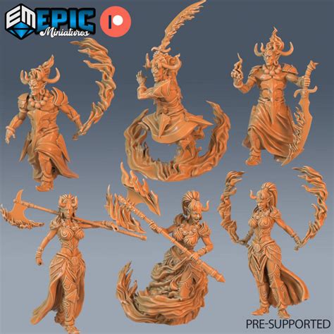 3d Printable Efreeti Female And Male Set Fire Elemental Djinn Inferno