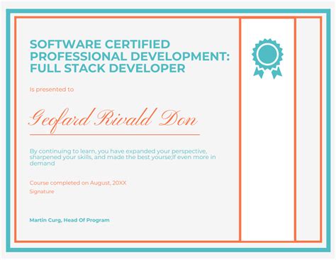 Award For Professional Software Developer Online Certificate Template