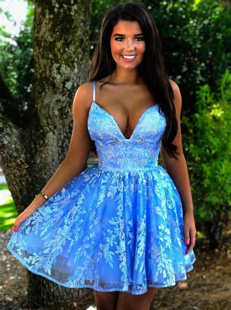 Chic Tight Short Blue Lace Criss Cross Back Prom Homecoming Dress For