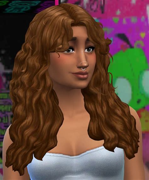 A Sim From The Sims 4 With Shoulder Length Wavycurly Hair With Bangs