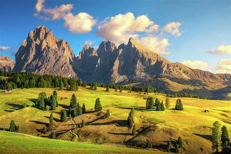 Alpe Di Siusi Or Seiser Alm And Mountains Dolomites Alps Italy