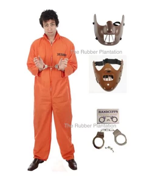 Mens Prisoner Overall Orange Jumpsuit Convict Stag Do Party Fancy Dress