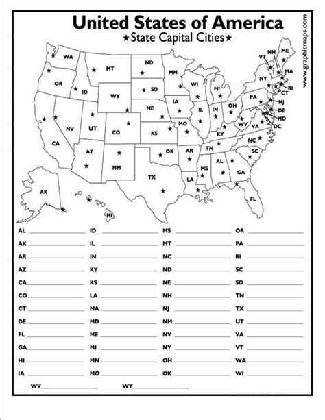 States And Capitals Matching Worksheet United States Map Quiz Worksheet Worksheets For All