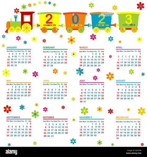 2023 Calendar With Cartoon Train Stock Vector Image And Art Alamy