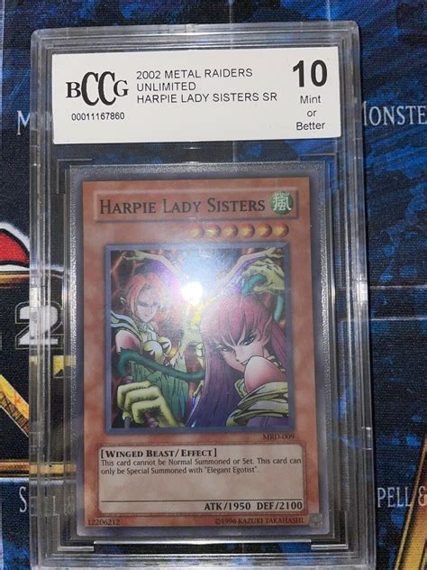 Yugioh Harpie Lady Sisters Mrd009 Bccg 10 Gem Mint 2002 Metal Raiders Unlimited Values Mavin