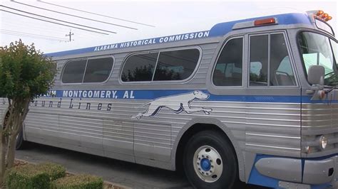 A Vintage Greyhound Bus Visits A Freedom Rides Site In Alabama