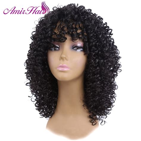 Medium Length Afro Kinky Curly Synthetic Full Wig Heat Resistant Fiber