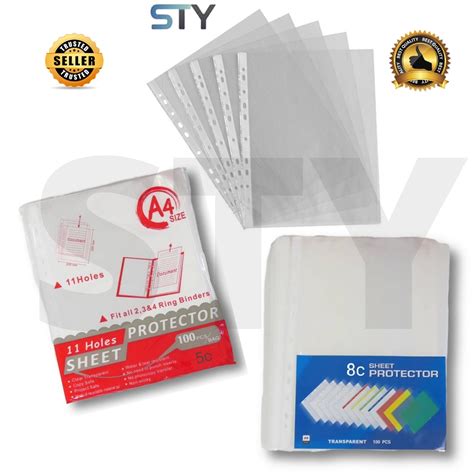 Sty 100s Sheet Protector A4 Transparent Paper Folder Stationery Clear