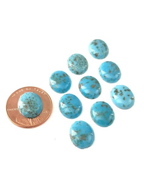 16 Vintage Turquoise Cabcohons With Sparkle Flecks Blue Etsy