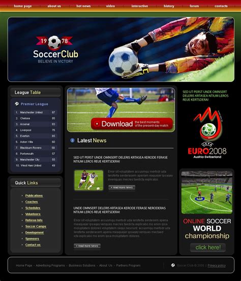 Soccer Website Template 20339