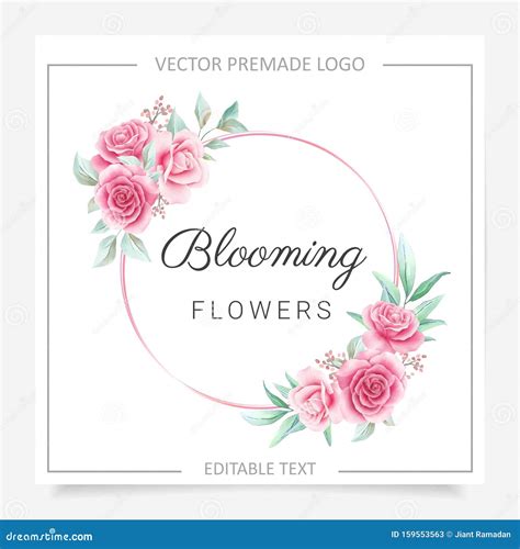 Round Floral Frame Premade Logo With Blush And Burgundy Flowers