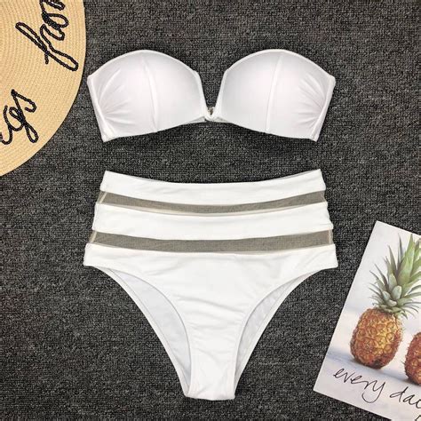 Buy Honey Girl Padded Strapless Waist 2pcs Women Sexy Mesh Briefs Bikini Set Swimwear At