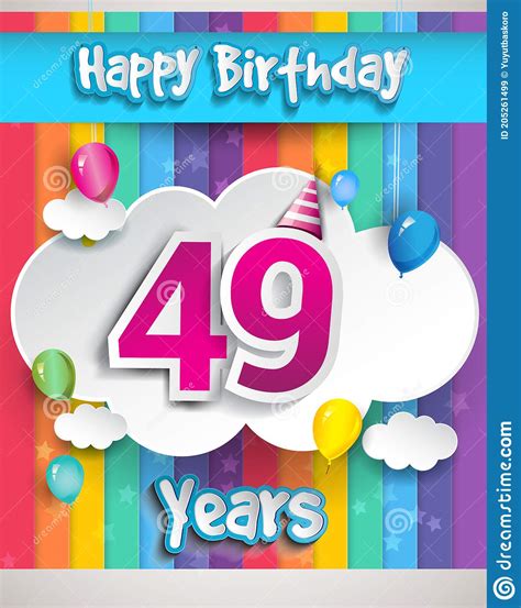Celebrating 49th Anniversary Logo With Confetti And Balloons Clouds