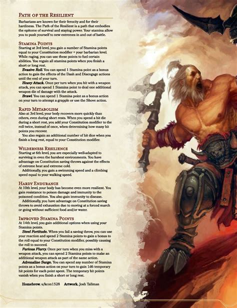 Path Of The Resilient A Barbarian Subclass That Focuses On
