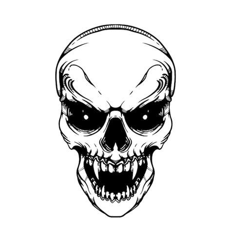 Premium Vector Black And White Skull Tattoo Illustration