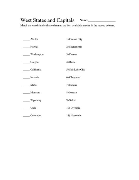 7 Best Images Of Western States Worksheet Western United States Map