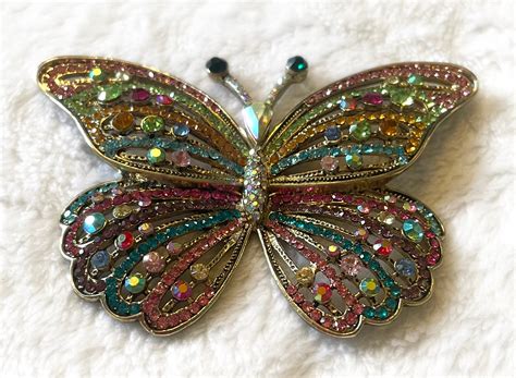 Kirks Folly Butterfly Brooch Pin Rhinestones Vintage Etsy