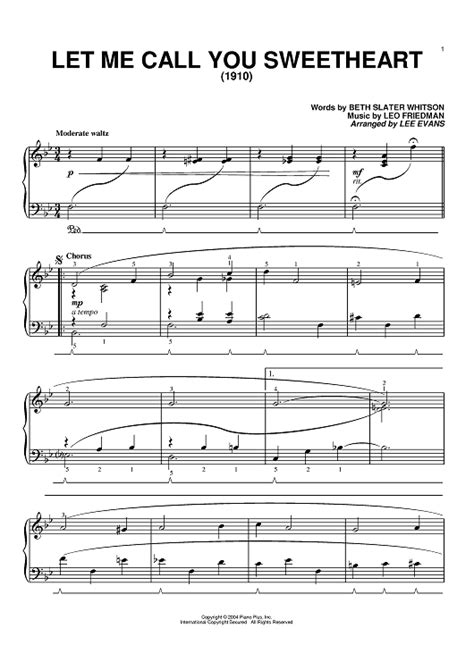 Let Me Call You Sweetheart Sheet Music By Beth Slater Whitson For Piano Sheet Music Now