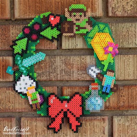 8 Bit Geekery Perler Bead Wreath Diy Adornos Navidad Zelda