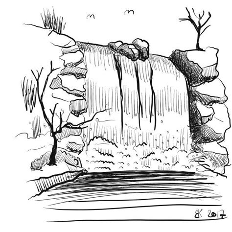 Sketch 37 How To Draw A Waterfall Waterfall Sketch Waterfall
