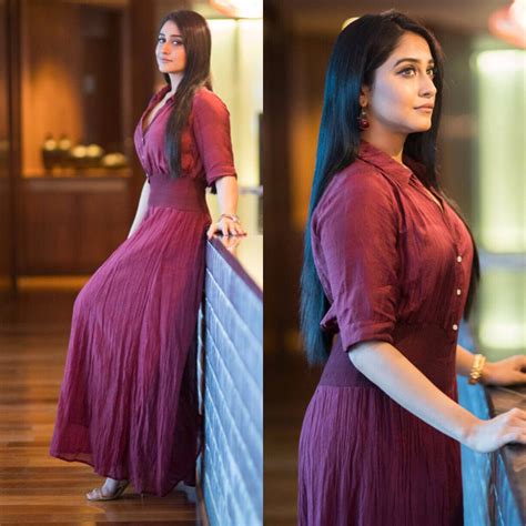 Telugu Actress Regina Cassandra Hot Stills Maroon Dress