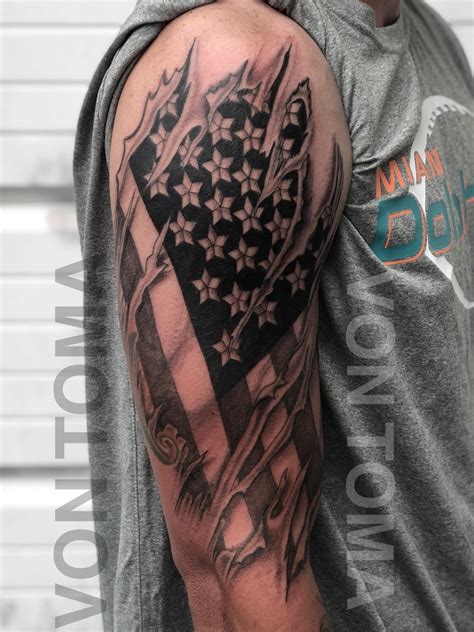 American Flag Tattoo By Von Toma Patriotic Tattoos Sleeve Tattoos Flag Tattoo