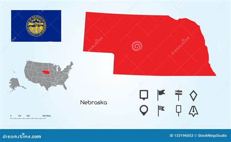 Map Of The United States With The Selected State Of Nebraska And