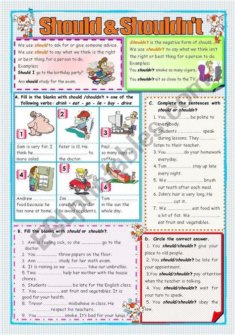 Should And Shouldn`t Bandw And Key Included Fully Editable Esl Worksheet By Rosario Pacheco