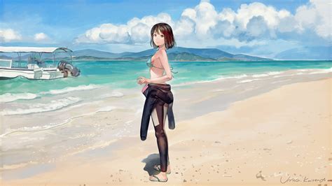 Wallpaper Landscape Sea Anime Girls Shore Sand Beach Coast