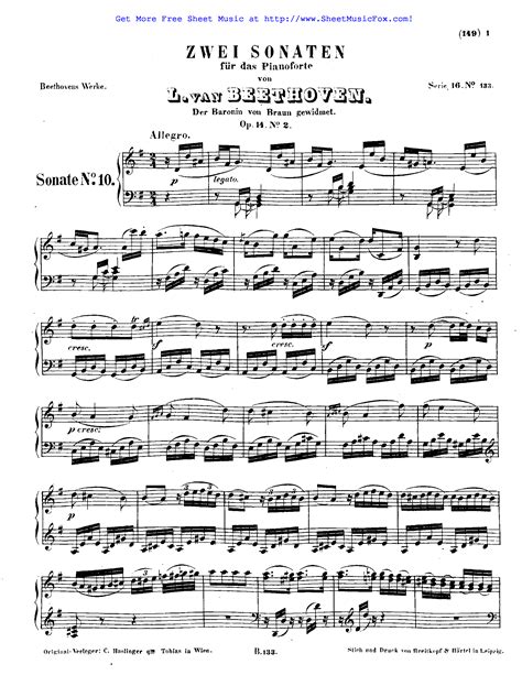 Free Sheet Music For Piano Sonata No10 Op14 No2 Beethoven Ludwig