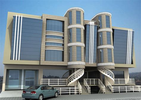 Front Elevation Commercial Plaza Tower Architectural Design Jhmrad
