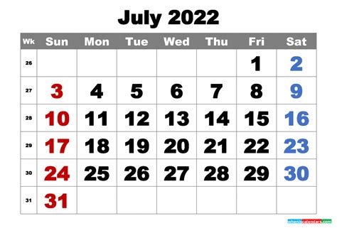 Free Printable July 2022 Calendar Word Pdf Image Free Printable