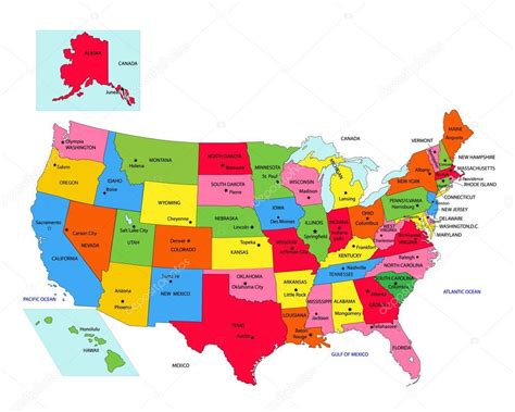 Usa 50 States With State Names And Capital Vector Eps10 States And