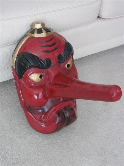 Huge Japanese Tengu Mask Hand Carved Hand Painted Lacquered Saanich Victoria
