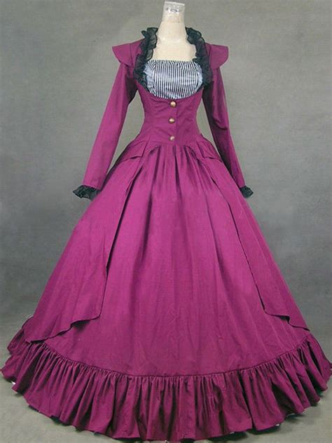 Victorian Dress Costume Long Sleeves Red Ball Gown Womens Ruffle
