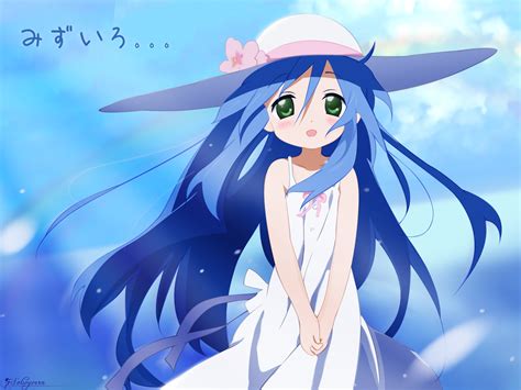 Wallpaper Lucky Star Izumi Kanata Gadis Topi Blush On 1600x1200