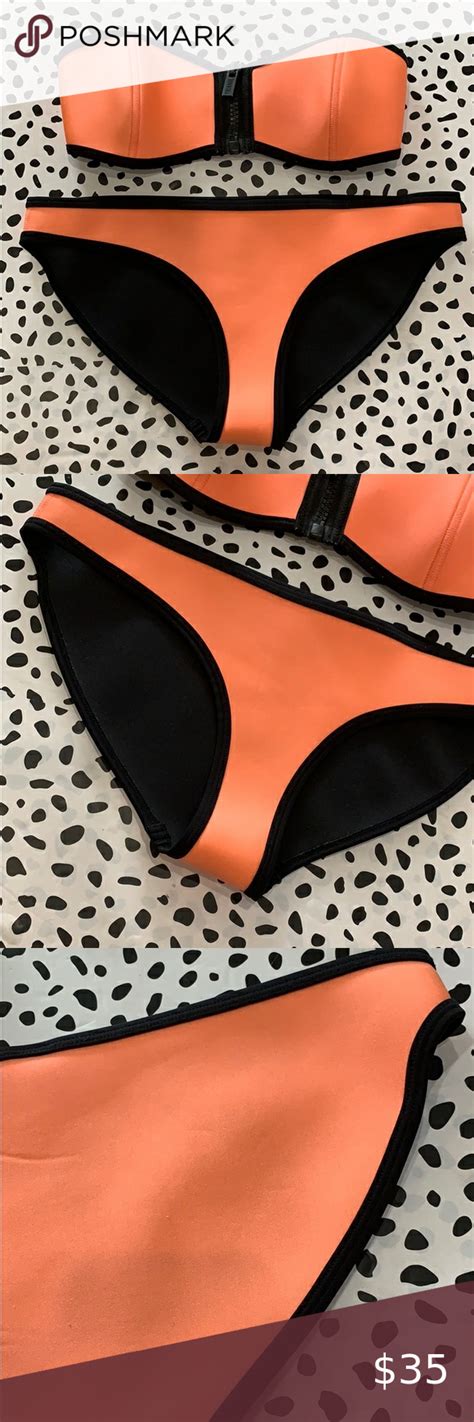 triangl neoprene orange bandeau bikini set