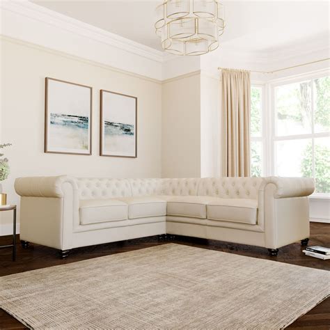 Hampton Ivory Leather Chesterfield Corner Sofa Furniture Choice
