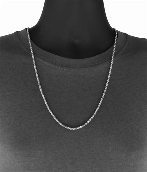 Solid 14k White Gold 3mm Men Or Womens Diamond Cut Rope Chain Necklace