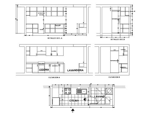 House Kitchen Elevation Section And Plan Cad Drawing Details Dwg File