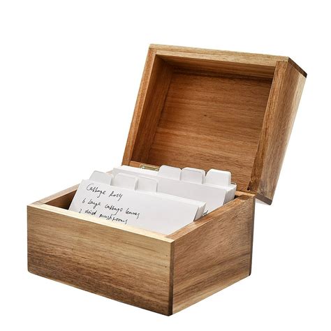 Welland Acacia Wood Recipe Box With Divider And Blank Recipe Cards