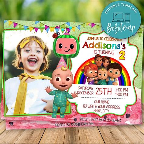 Editable Cocomelon Little Baby Birthday Invitation With Photo Bobotemp