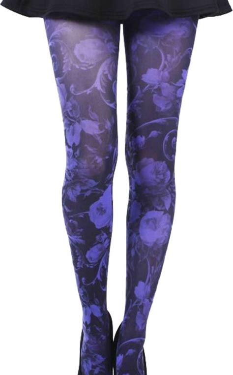 Malka Chic Black And Purple Floral Patterned Tights For All Women