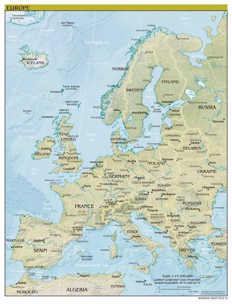 Large Scale Political Map Of Europe With Relief Capitals And Major