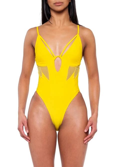 Womens Yellow One Piece W Underwire Swimsuit Deep V Neck One Piece