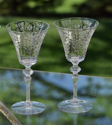 4 Vintage Acid Etched Wine Glasses ~ Water Goblets Tiffin Franciscan