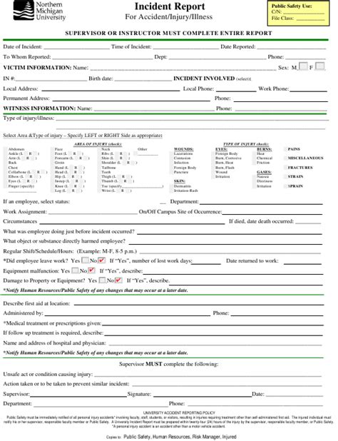 Incident Report Form For Accidentinjuryillness