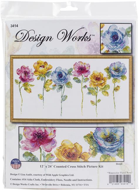 Design Works Counted Cross Stitch Kit 12x24 Watercolor Floral Row 14