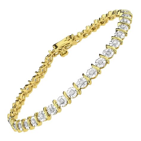 Sparkld 9ct Yellow Gold 050ct Diamond Tennis Bracelet Gold